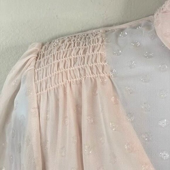 WHBM High Neck Top Womens 6 Coquette Smocked Romantic Swiss Dot Dainty Blouse - Picture 3 of 11